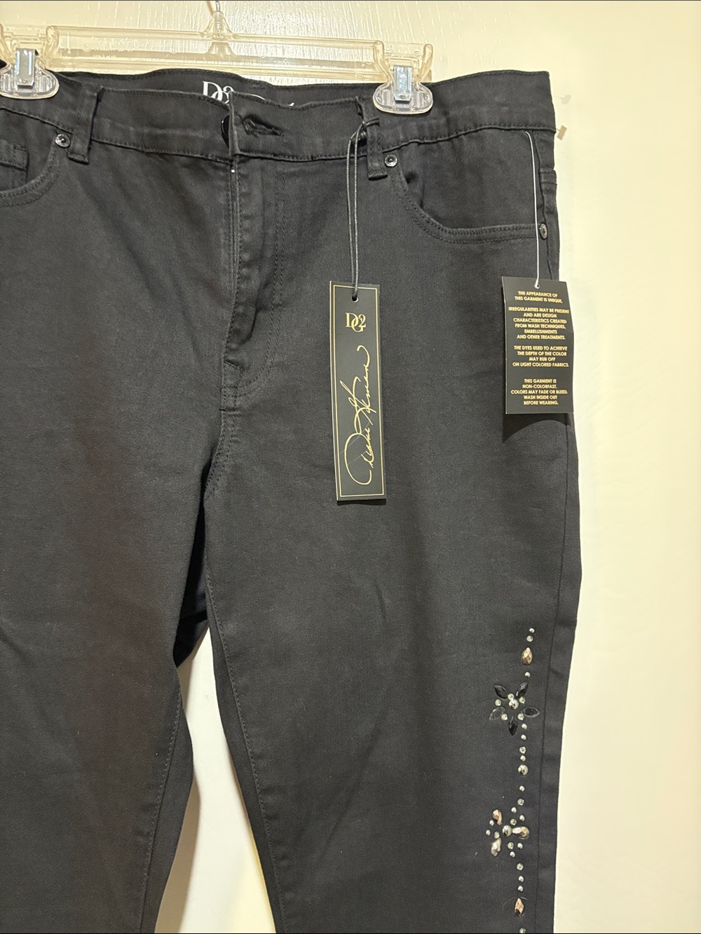 DG2 by Diane Gilman Black Straight Leg Jeans with Stud Detail
